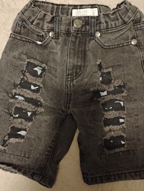 Tresics Black Washed Distressed Denim Shorts with Star Patch Insets